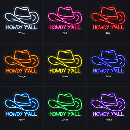 Howdy Y'all Cowboy LED Neon Sign for Bar Light Up Business Decor - Color Grid
