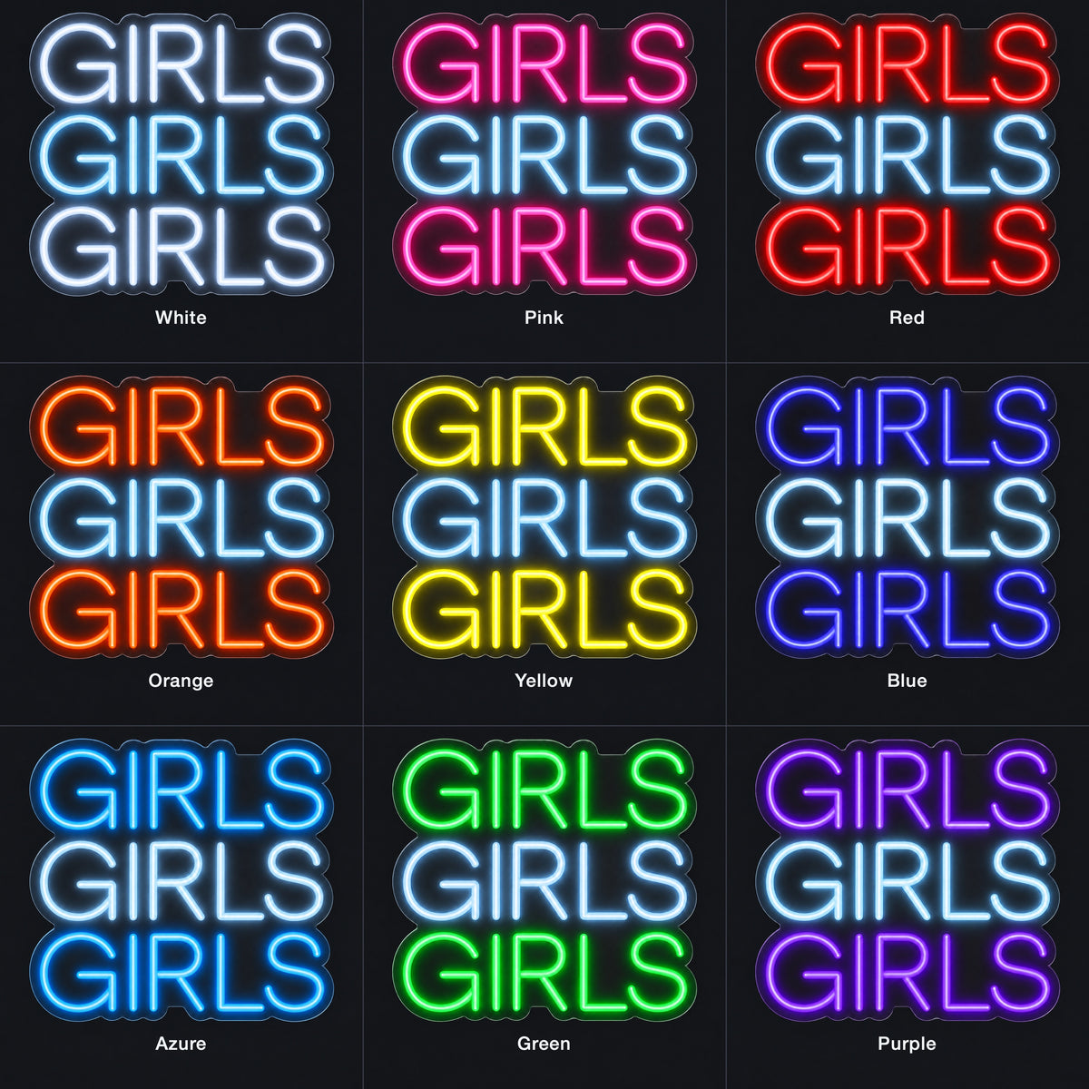 Girls Girls Girls LED Neon Sign Wide Cut - Color Grid