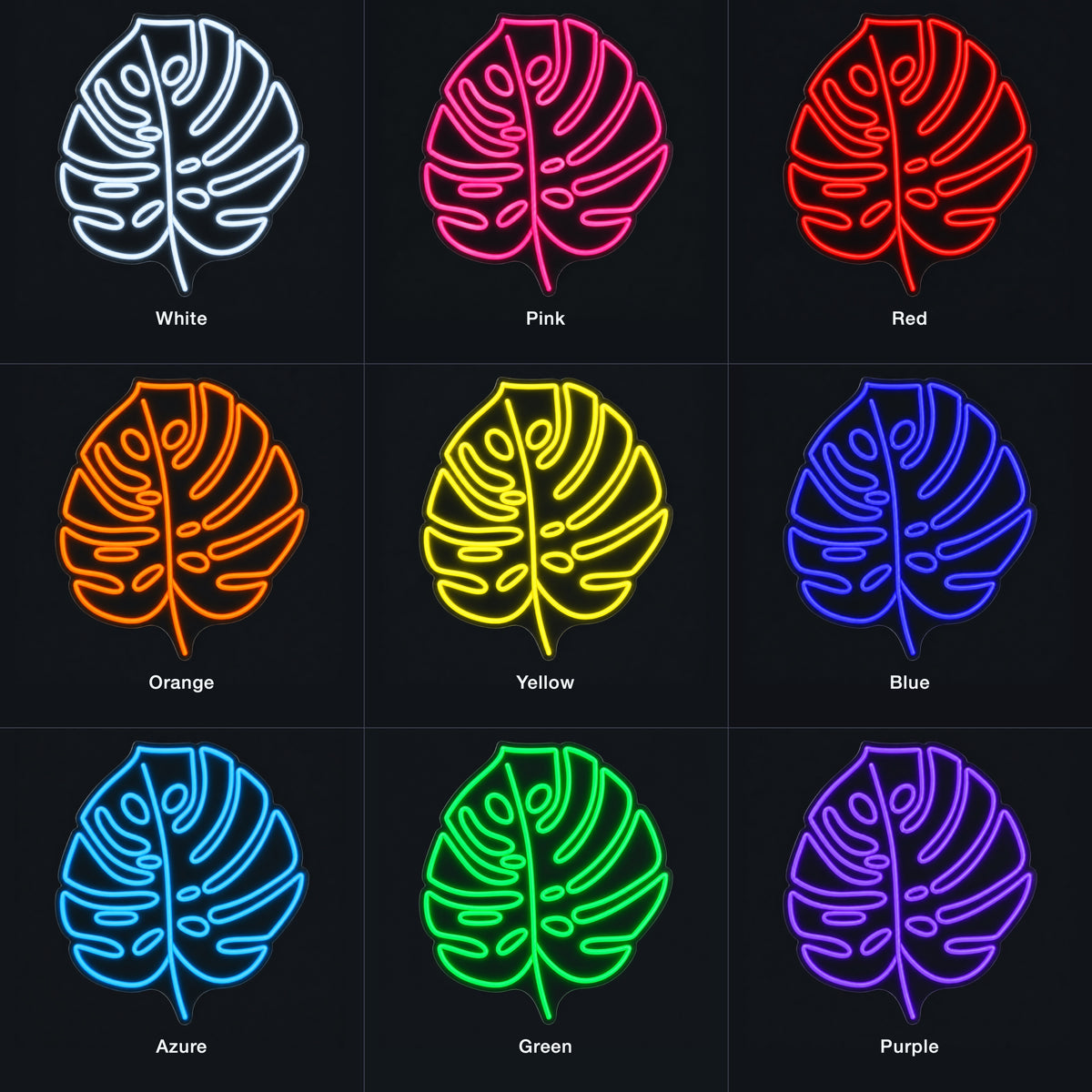 Monstera Leaf Neon Light - Color Grid