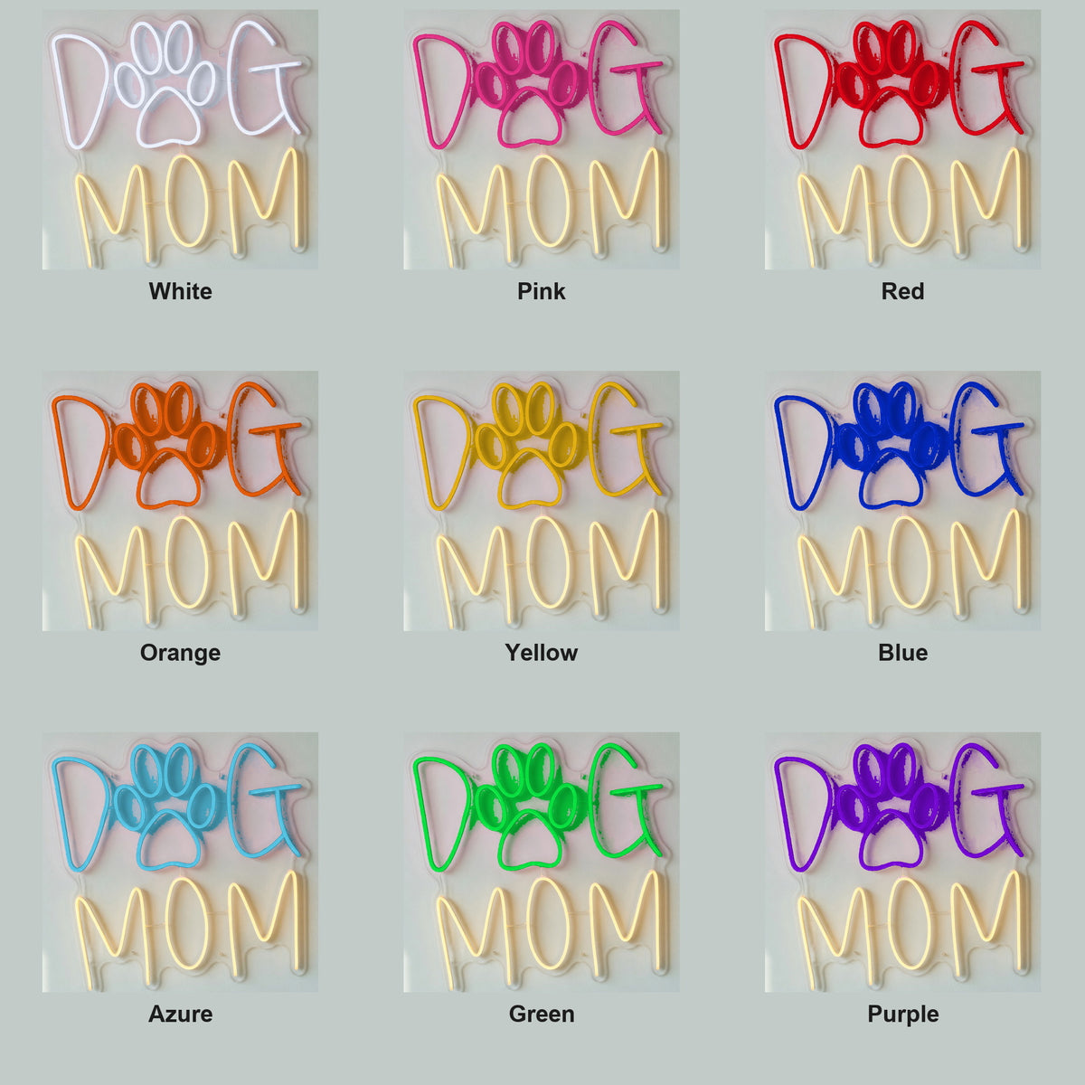 Dog Mom LED Neon Sign Caps with Paw Accent - Color Grid