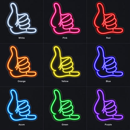 Hang Loose Hand Gesture LED Neon Sign Shaka Hand Outline - Color Grid