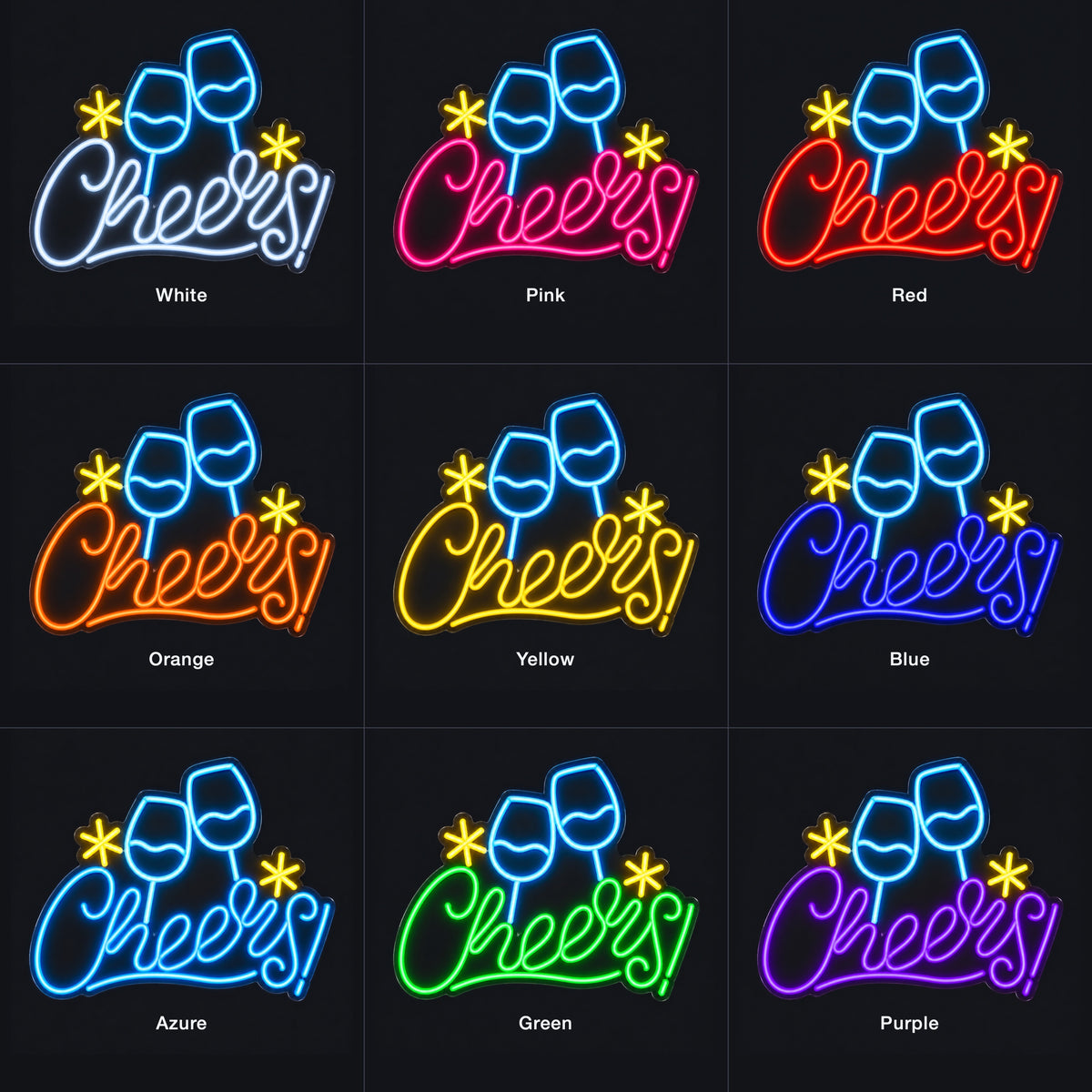 Cheers Champagne LED Neon Sign for Bar Light Up Business Decor - Color Grid