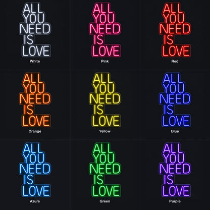 All You Need is Love LED Neon Sign Block Capital Letters - Color Grid