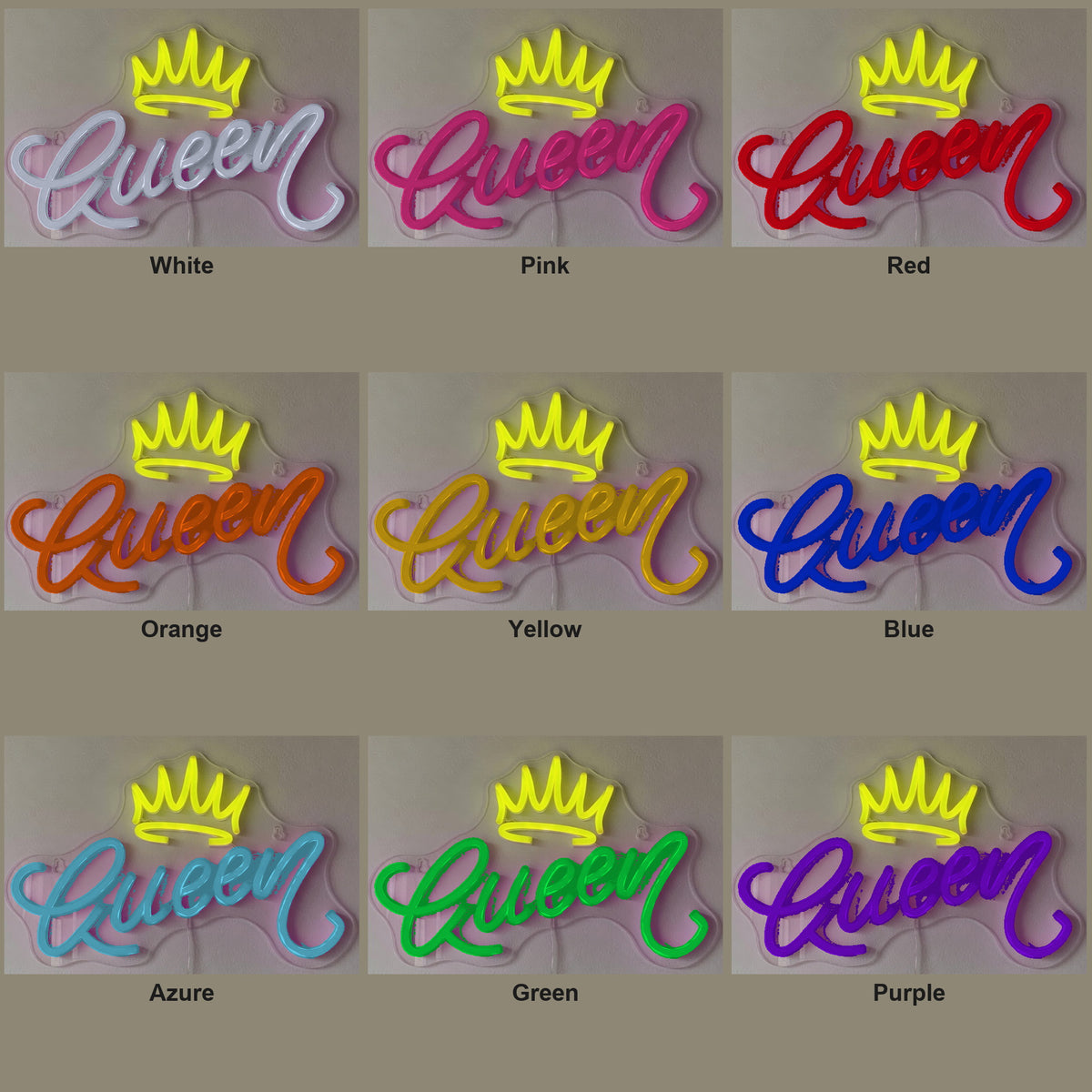 Queen and Crown LED Neon Sign for Salon Light Up Business Decor - Color Grid