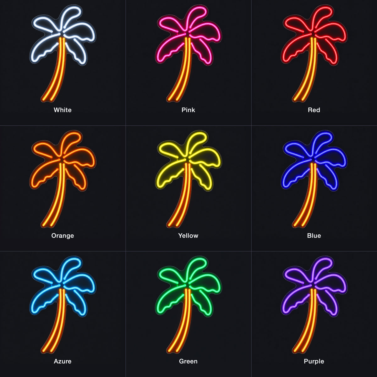 Palm Tree LED Neon Sign Sunset Scene Palm - Color Grid