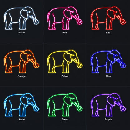 Elephant LED Neon Sign Mural Style Line Art - Color Grid