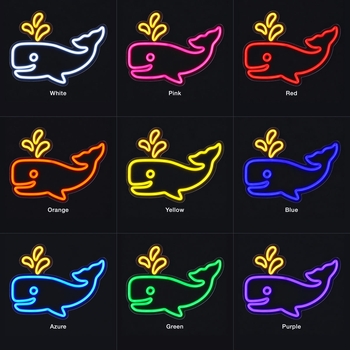Whale LED Neon Sign for Kids Room Dimmable Wall Decor - Color Grid