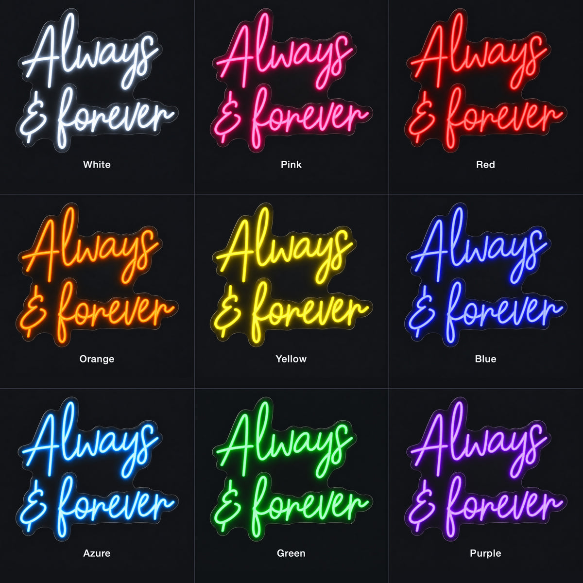 Always and Forever Wedding LED Neon Sign Floral Hoop Backdrop - Color Grid