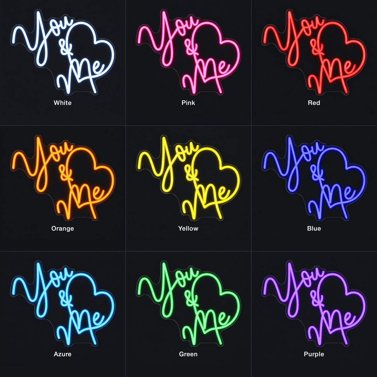 You Me Heart LED Neon Sign Dimmable Wall Light - Color Grid