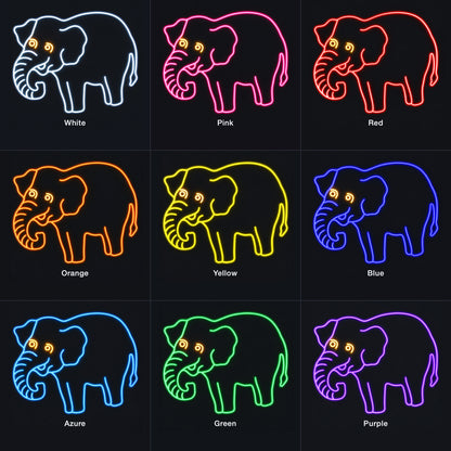 Elephant LED Neon Sign Full Body Line Art - Color Grid