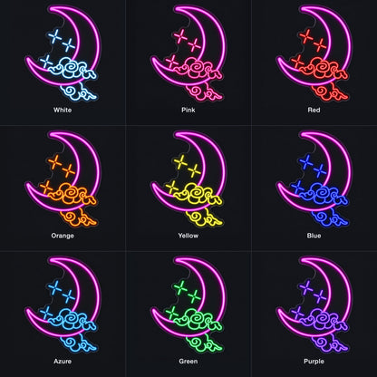Half Moon with Stars and Clouds LED Neon Sign Dimmable Wall Light - Color Grid