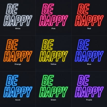 Be Happy LED Neon Sign Caps on Backboard - Color Grid