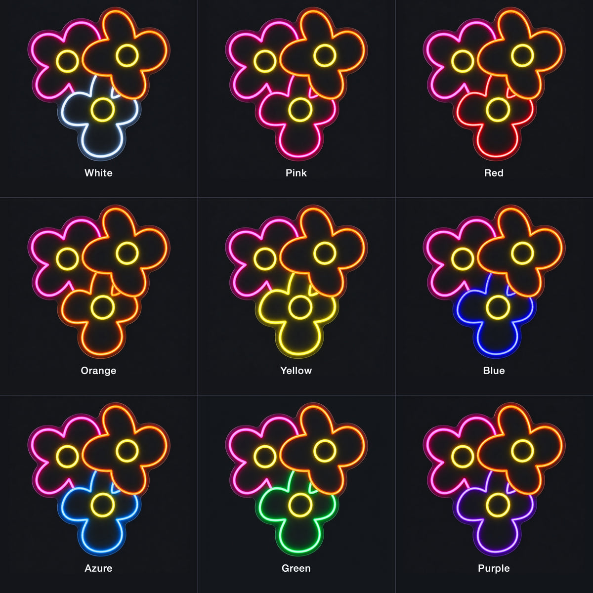 Colorful Flowers LED Neon Sign for Kids Room Dimmable Wall Decor - Color Grid