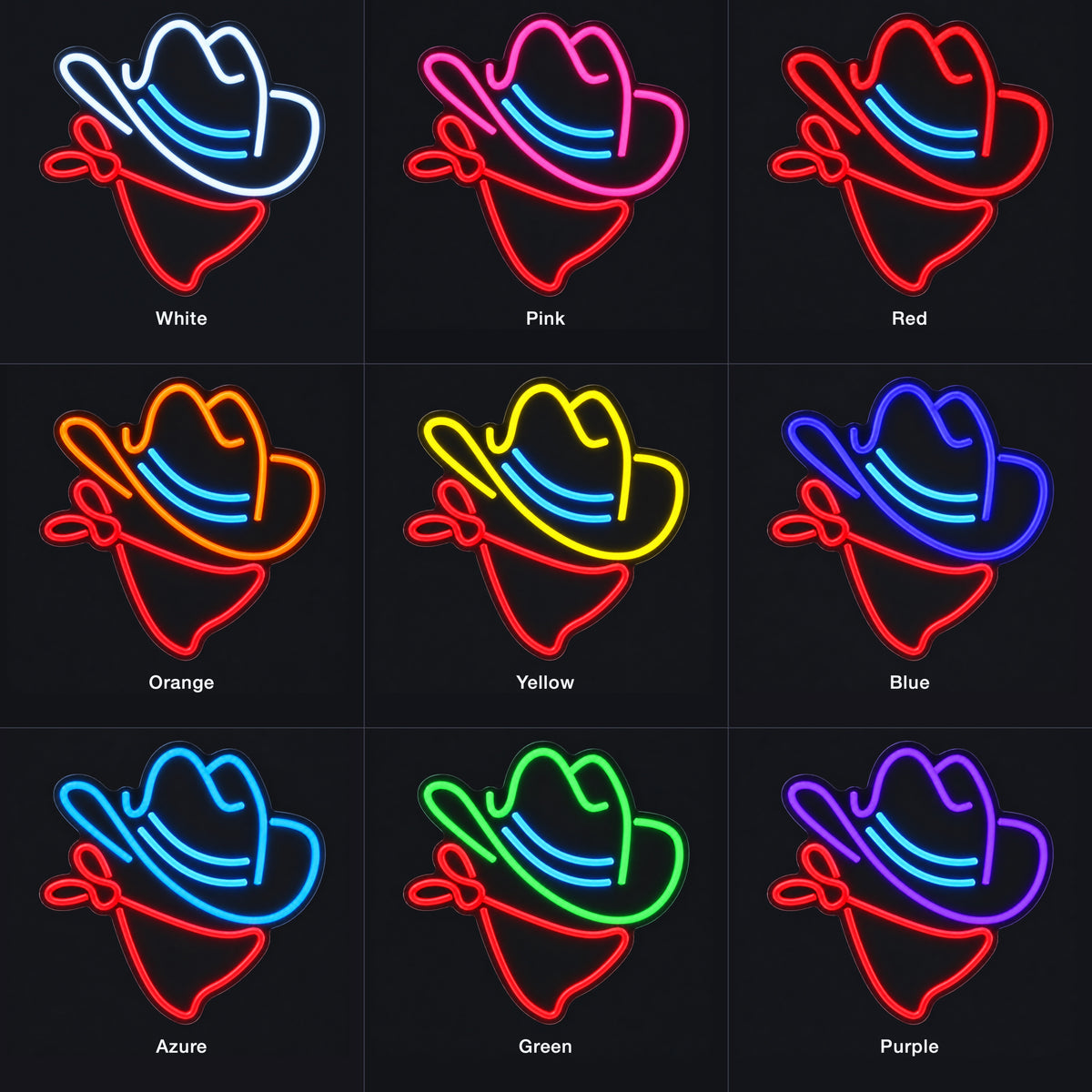 Cowboy Hat and Bandanna LED Neon Sign for Bar Light Up Business Decor - Color Grid