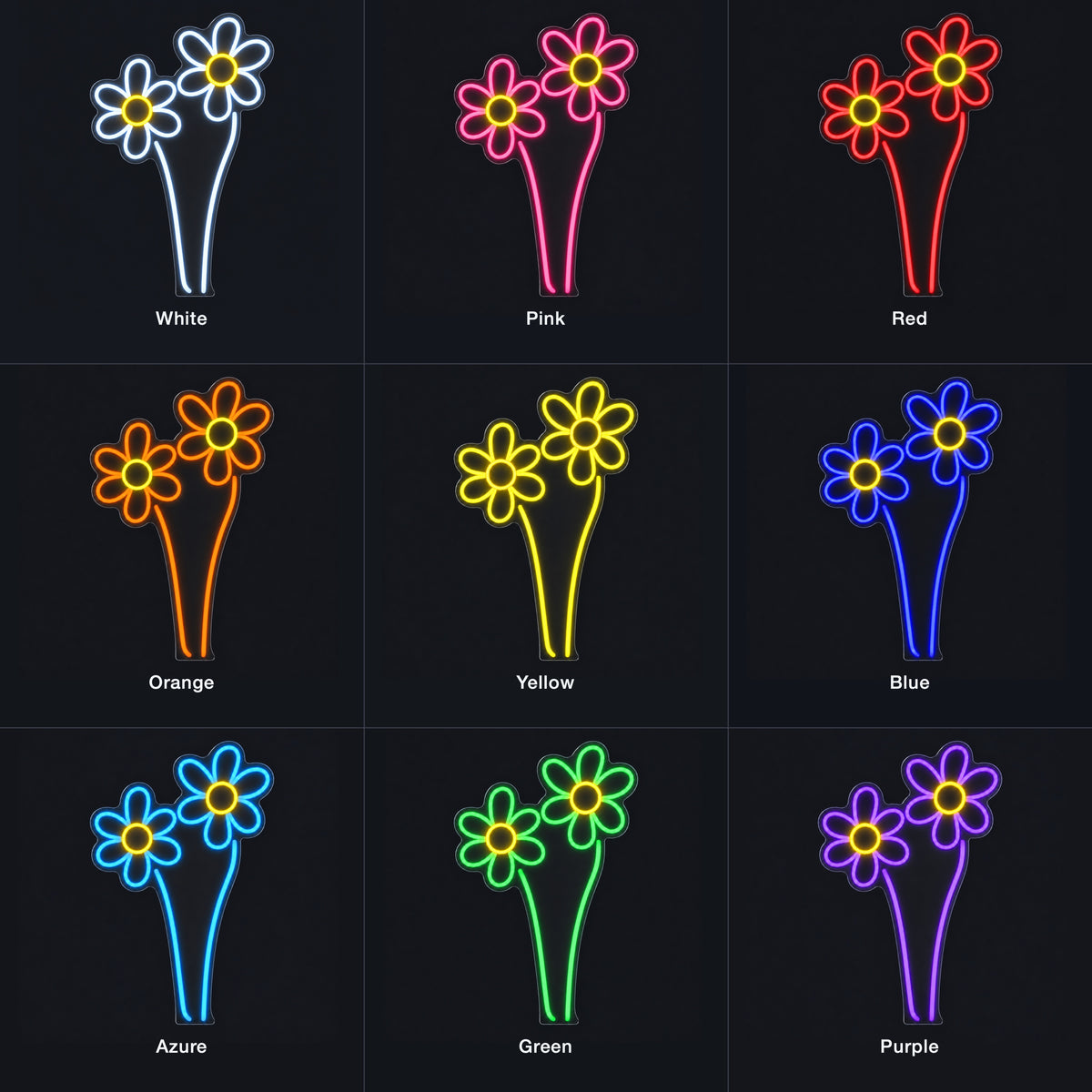 Chamomile Flower LED Neon Sign for Photo Booth Light Up Party Decor - Color Grid