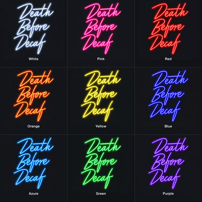 Death Before Decaf LED Neon Sign for Bar Light Up Business Decor - Color Grid