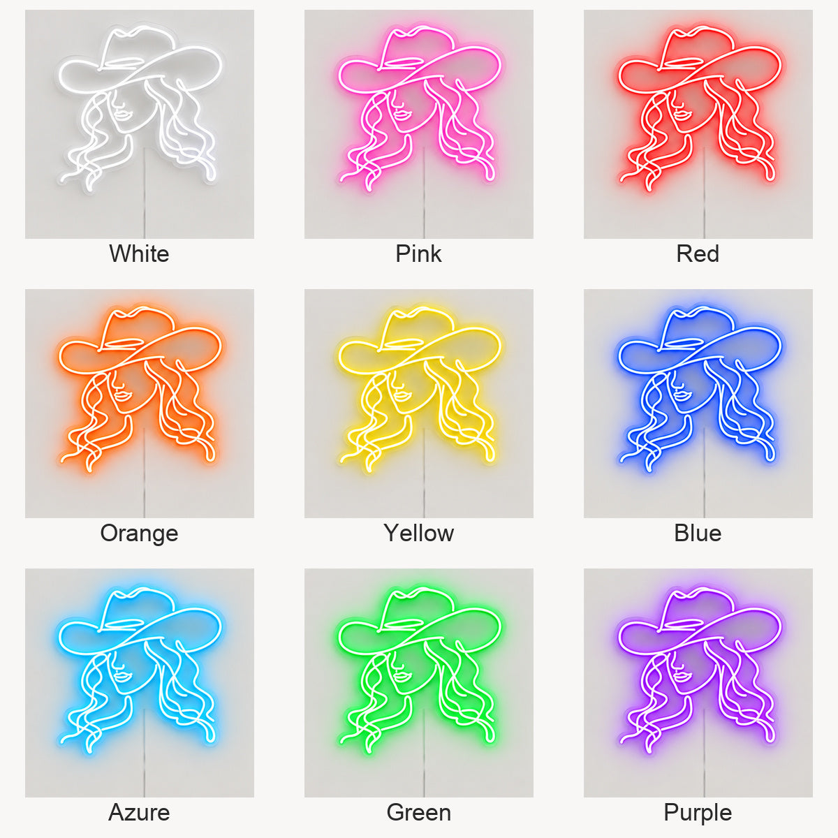 Rodeo Cowgirl Face Vintage LED Neon Sign Wall Neon Signs - Color Grid