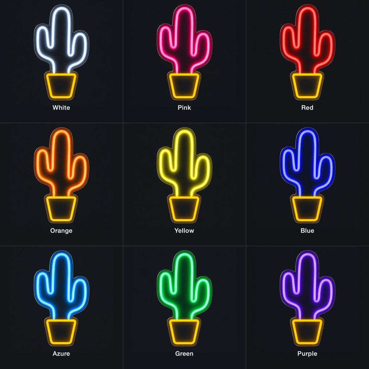 Cactus Plant LED Neon Sign Potted Cactus with Blooms - Color Grid