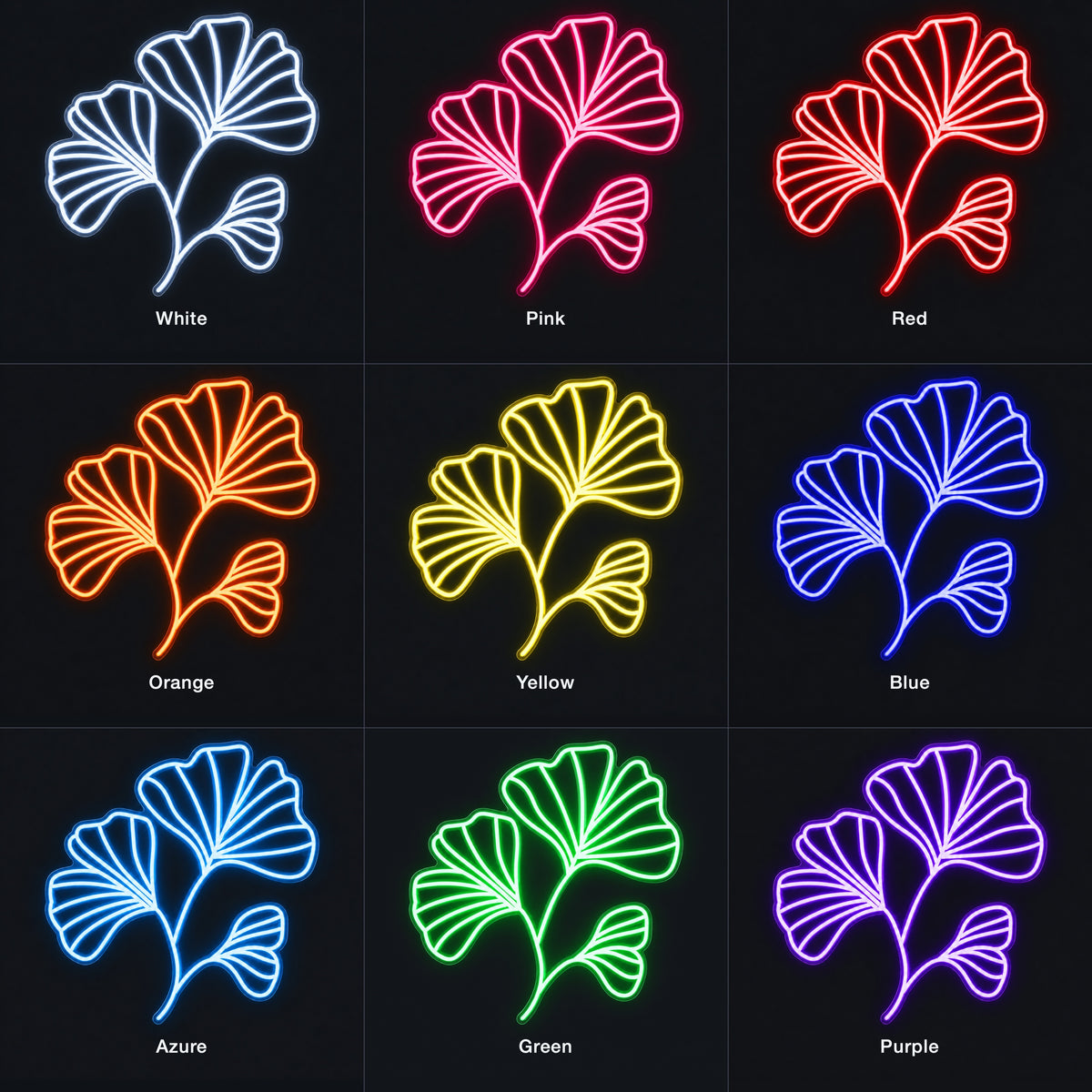 Ginkgo Leaves Neon Sign - Color Grid