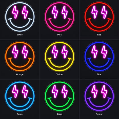 Smiley Face Lighting Bolt LED Neon Sign for Man Cave - Color Grid