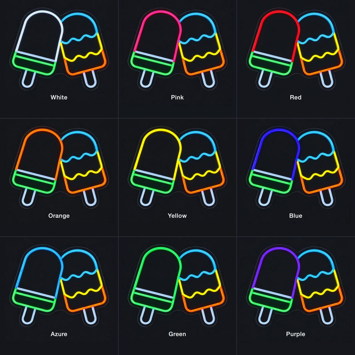 Ice Cream LED Neon Sign Twin Popsicle Design - Color Grid