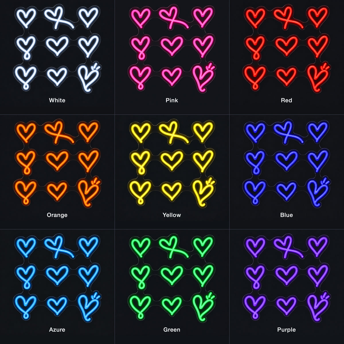 Hearts Neon Sign - Color Grid