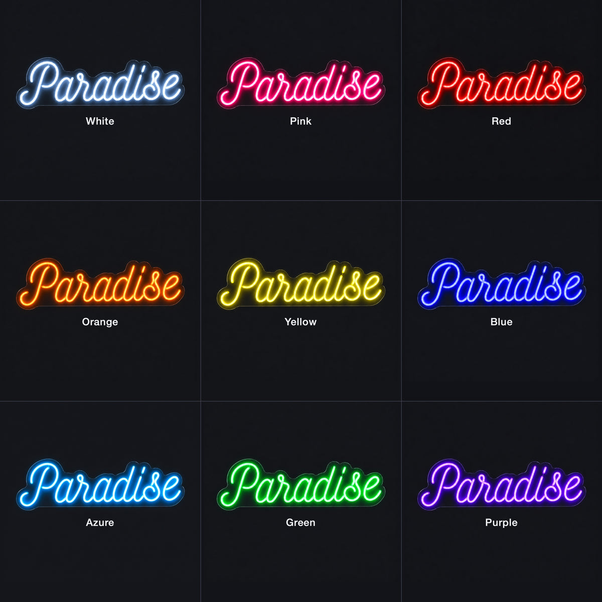 Paradise LED Neon Sign Header Style Script - Color Grid