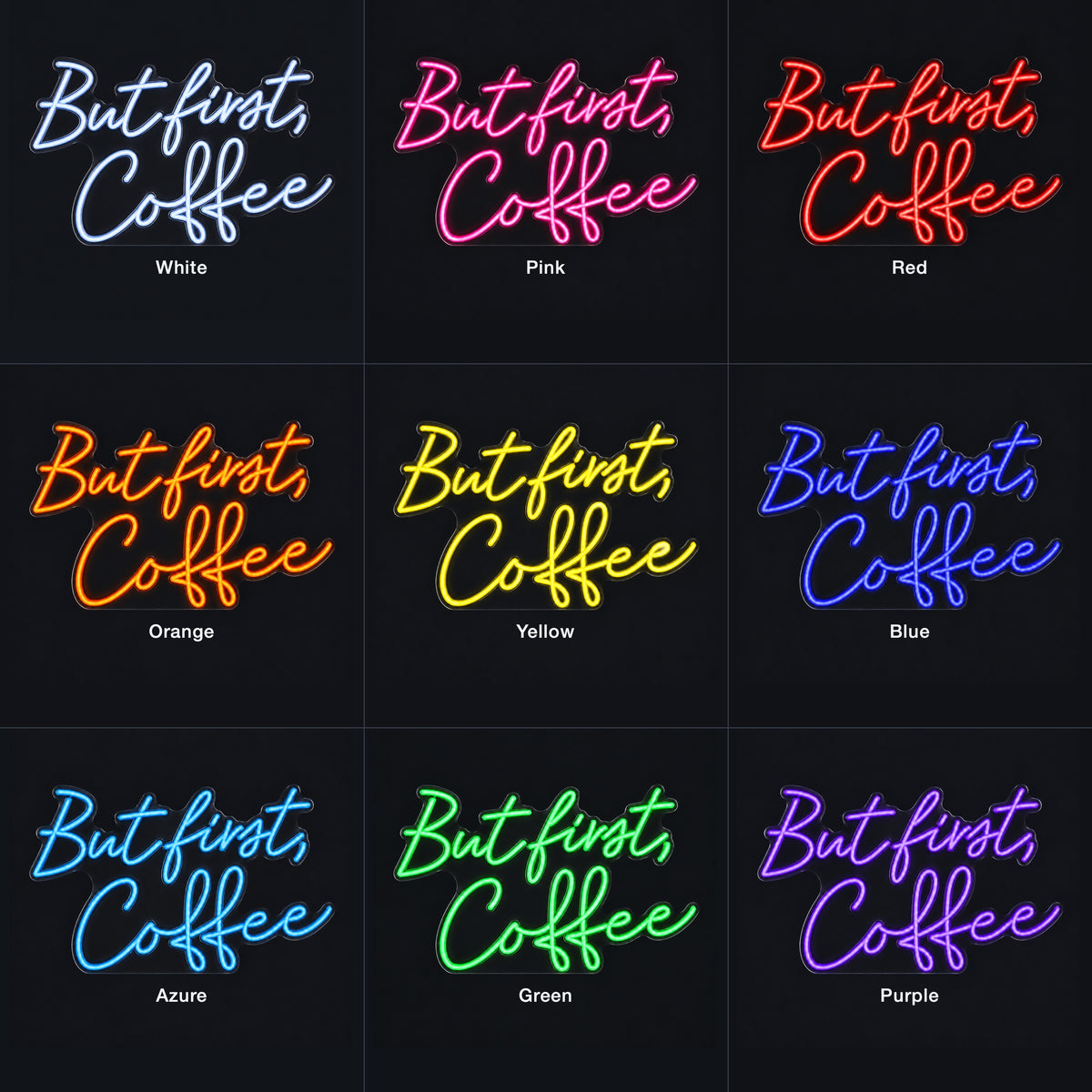 But First Coffee LED Neon Sign for Kitchen & Cafe Wall Decor - Color Grid