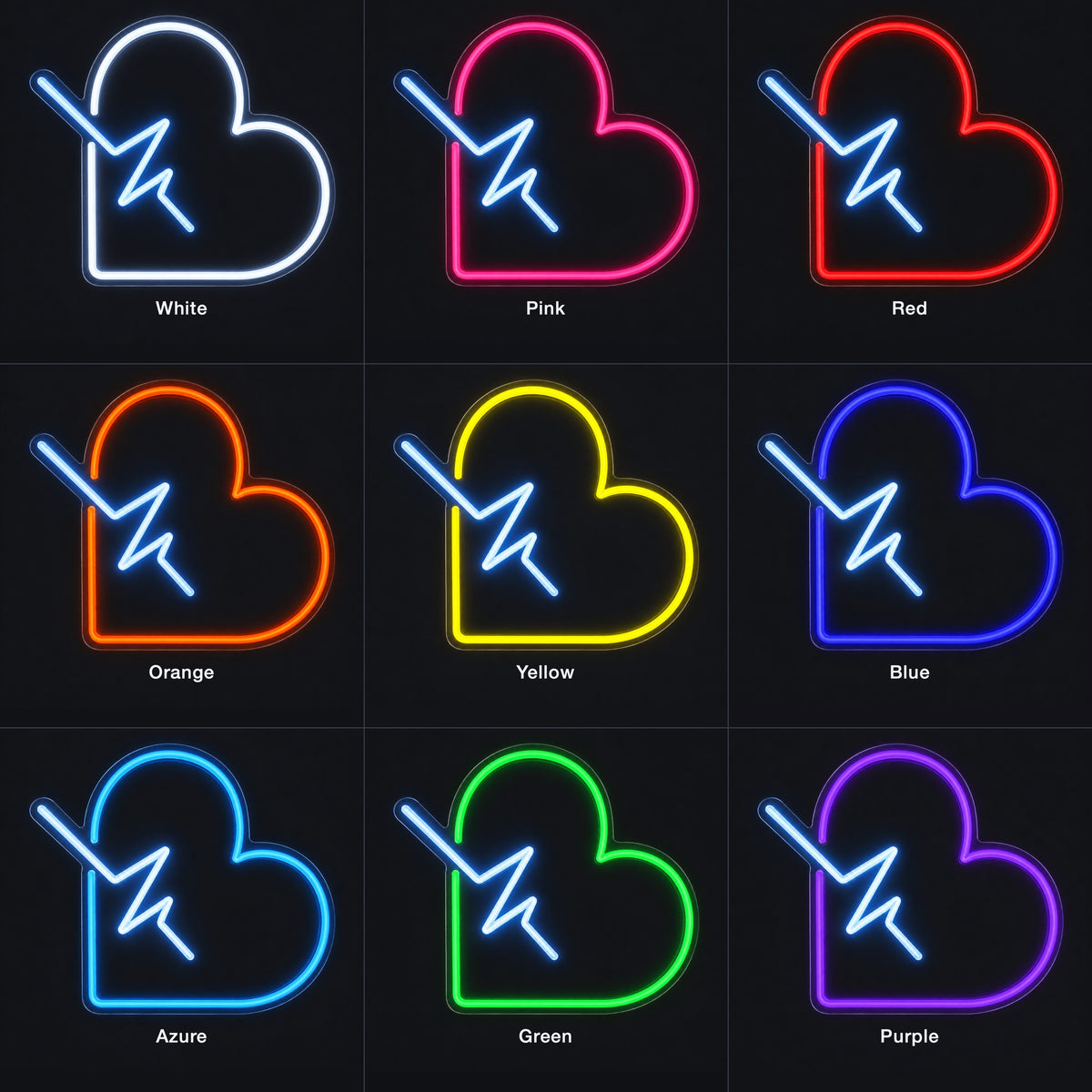 Heart LED Neon Sign for Wedding Light Up Party Decor - Color Grid
