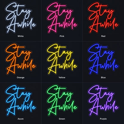 Stay Awhile LED Neon Sign Cool Purple Era Script - Color Grid