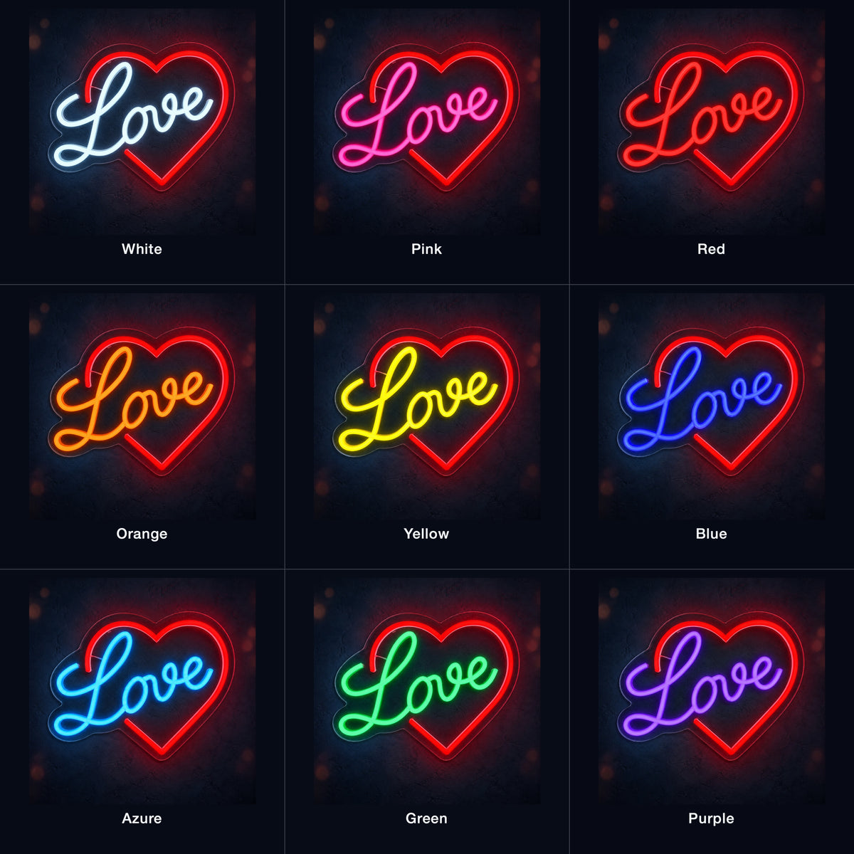 Love Heart LED Neon Sign Framed Heart Design - Color Grid