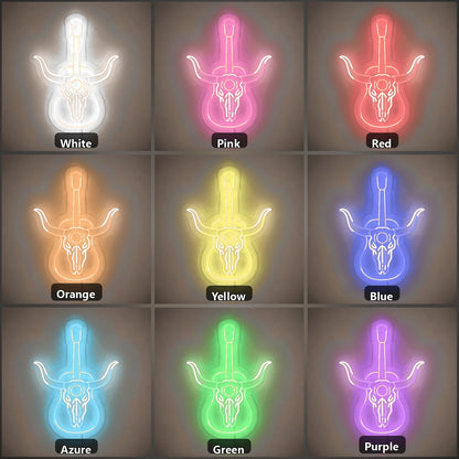 Longhorn Skull Acoustic Guitar Vintage LED Neon Sign Wall Neon Signs - Shineneon