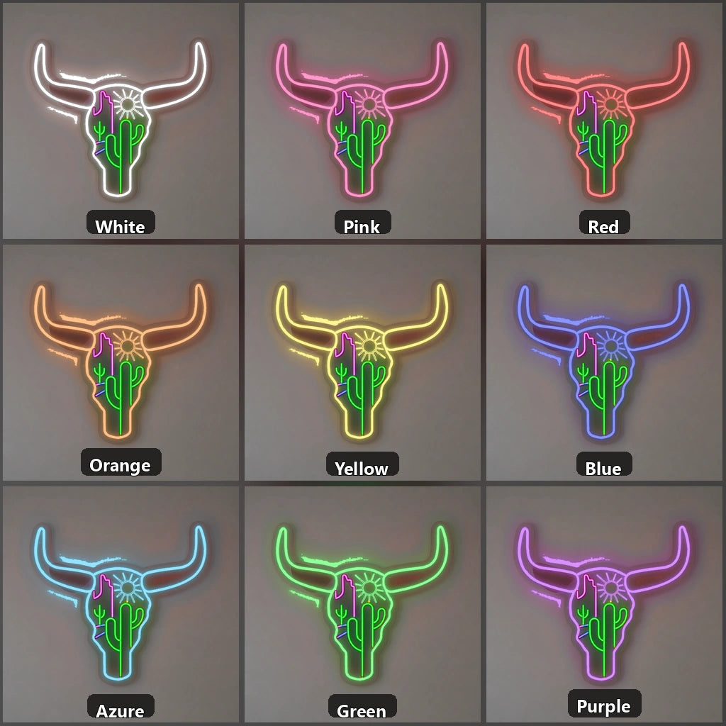 Longhorn Skull Cactus Desert Vintage LED Neon Sign Wall Neon Signs - Shineneon