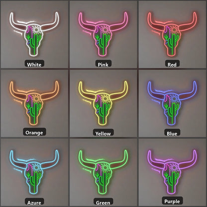 Longhorn Skull Cactus Desert Vintage LED Neon Sign Wall Neon Signs - Shineneon