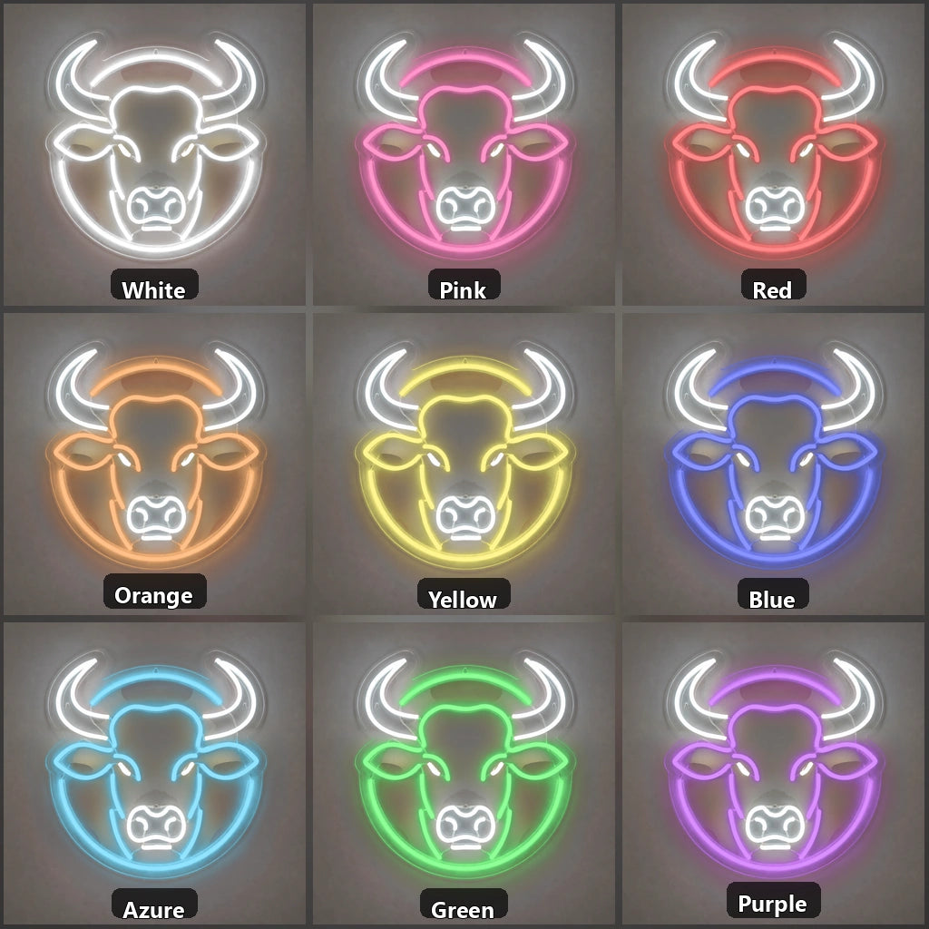 Round Frame Bull Head Vintage LED Neon Sign Home Neon Signs - Shineneon