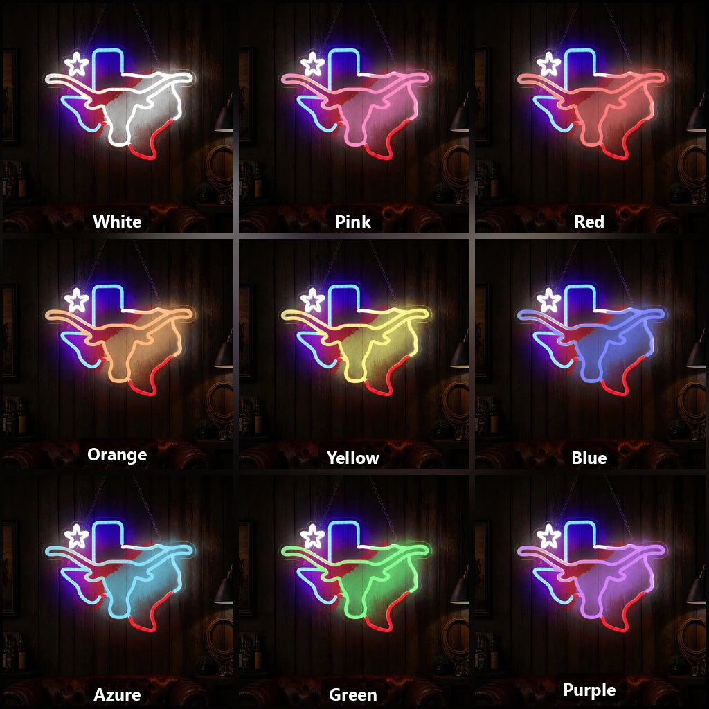 Texas Longhorn Lone Star Outline Vintage LED Neon Sign Home Neon Signs - Shineneon
