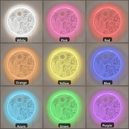 Round Cactus Sun Desert Vintage LED Neon Sign Home Neon Signs - Shineneon