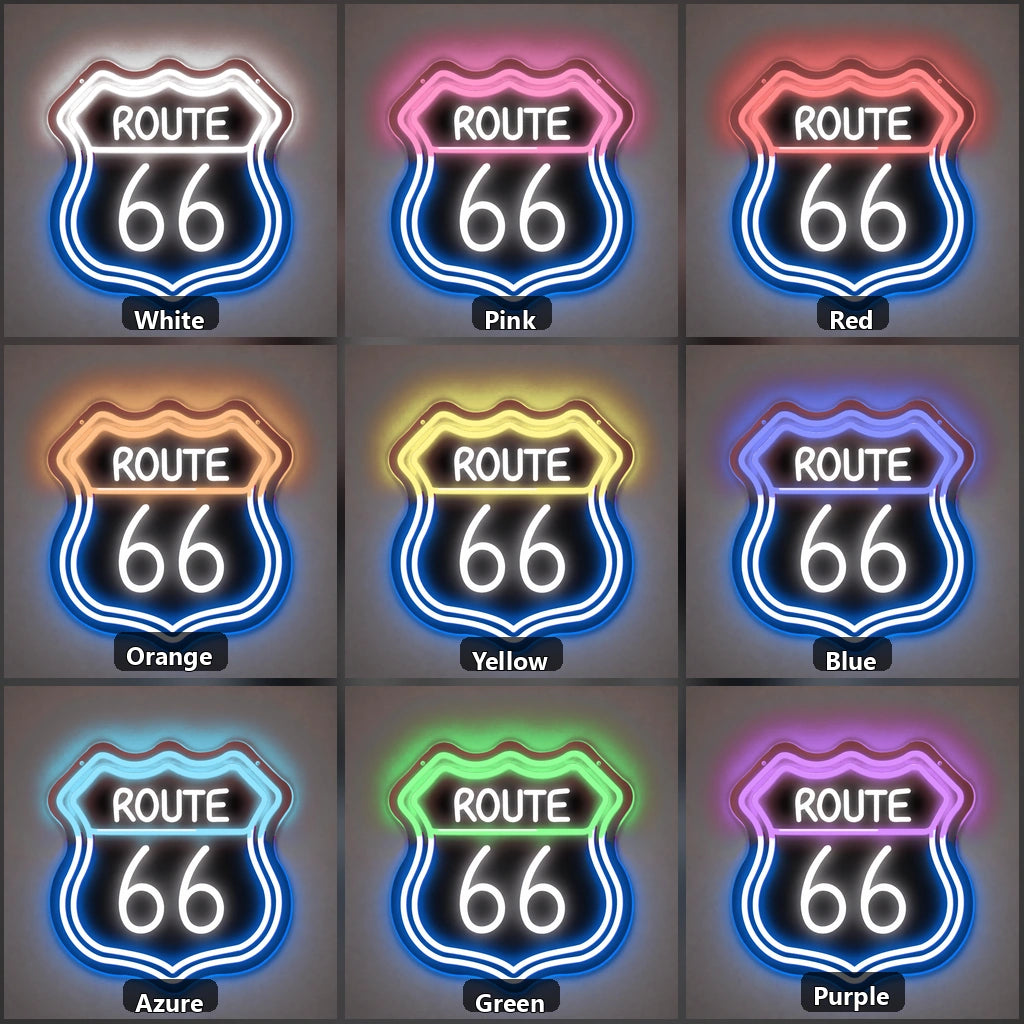 Route 66 Highway Shield Vintage LED Neon Sign Wall Neon Signs - Shineneon