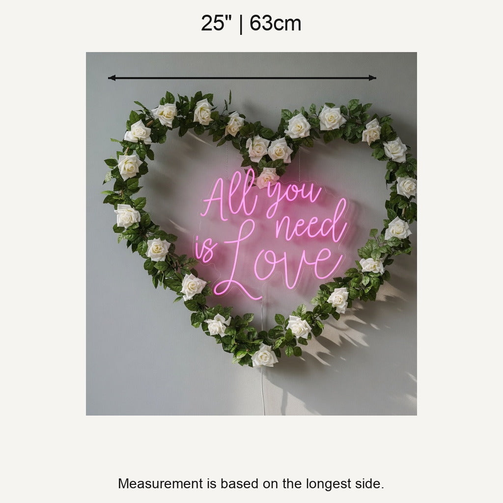 All You Need Is Love LED Neon Sign Heart Wreath Floral Design - Shineneon