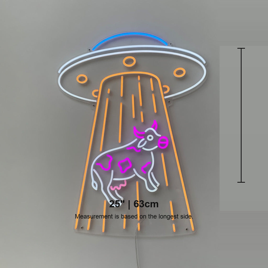 UFO Abducting Cow LED Neon Sign for Kids Room - Shineneon