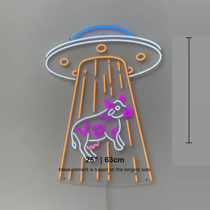 UFO Abducting Cow LED Neon Sign for Kids Room - Shineneon