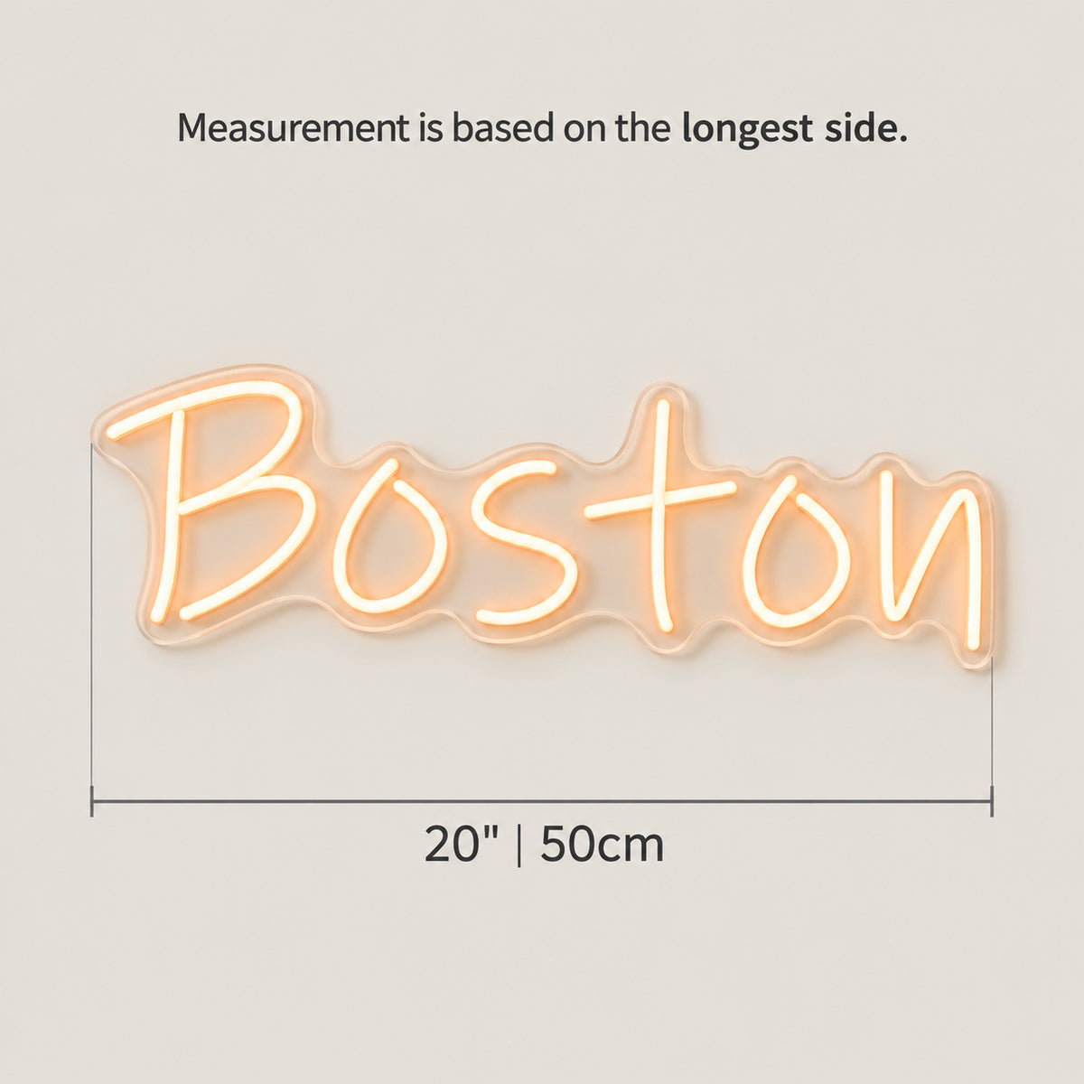 Boston LED Neon Sign Dimmable Wall Light - Size Guide