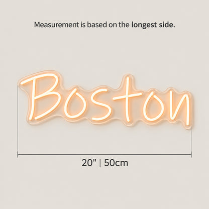 Boston LED Neon Sign Dimmable Wall Light - Size Guide