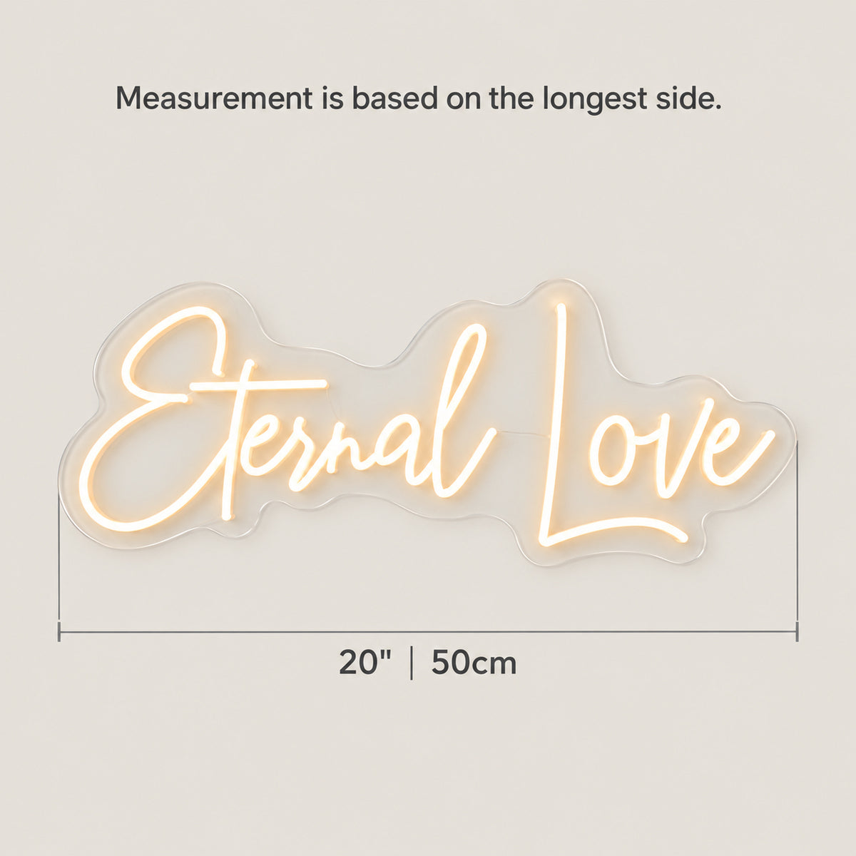 Eternal Love LED Neon Sign Dimmable Wall Light - Size Guide