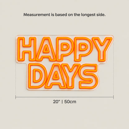 Happy Days LED Neon Sign Dimmable Wall Light - Size Guide