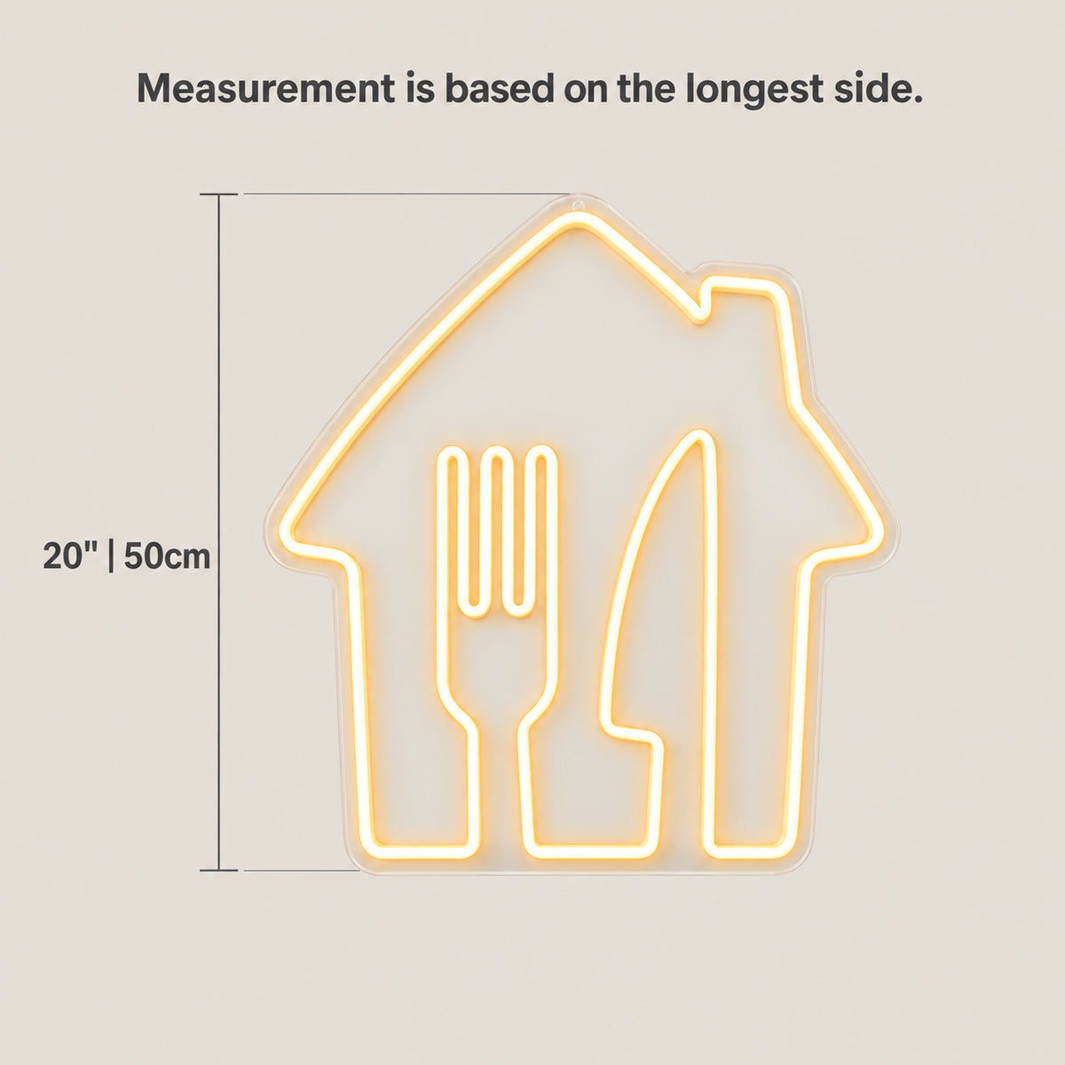 Fork Knife House LED Neon Sign Dimmable Wall Light - Size Guide