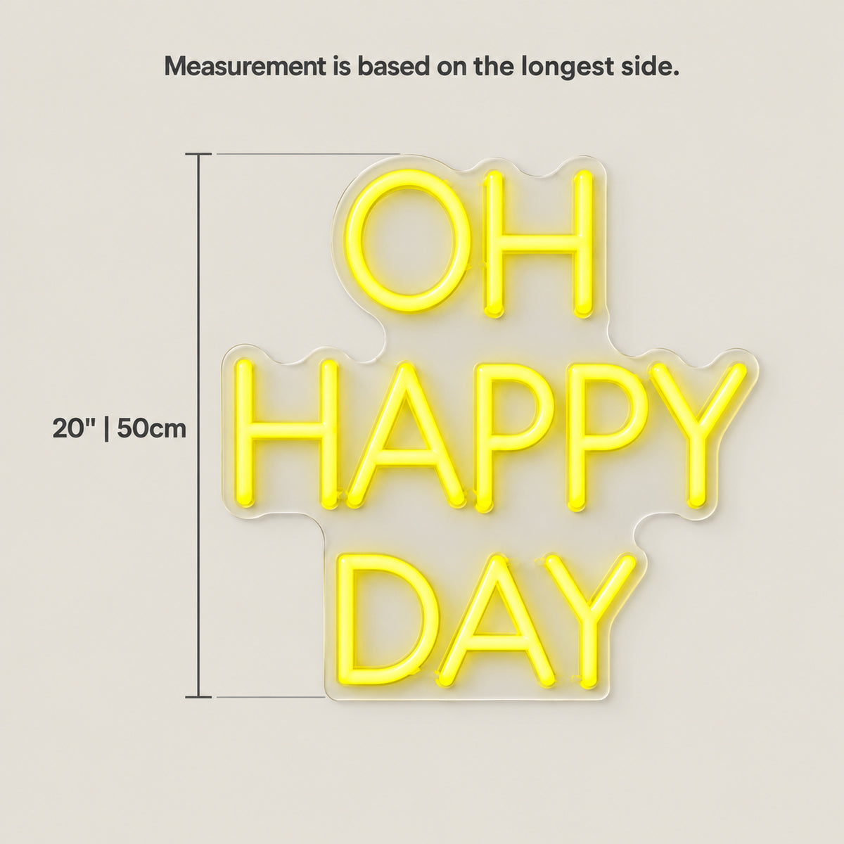 Oh Happy Day LED Neon Sign Dimmable Wall Light - Size Guide