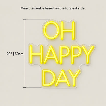 Oh Happy Day LED Neon Sign Dimmable Wall Light - Size Guide