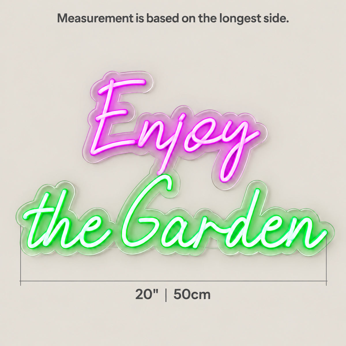 Enjoy The Garden LED Neon Sign for Storefront Light Up Business Decor - Size Guide