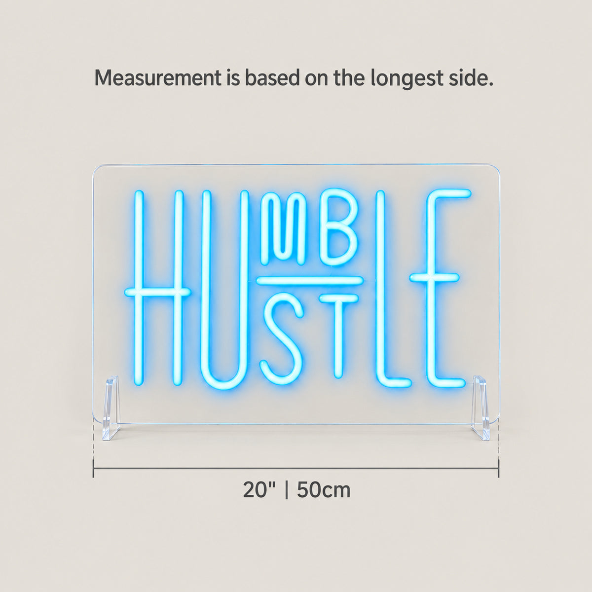 Hustle Humble LED Neon Sign for Office Light Up Business Decor - Size Guide